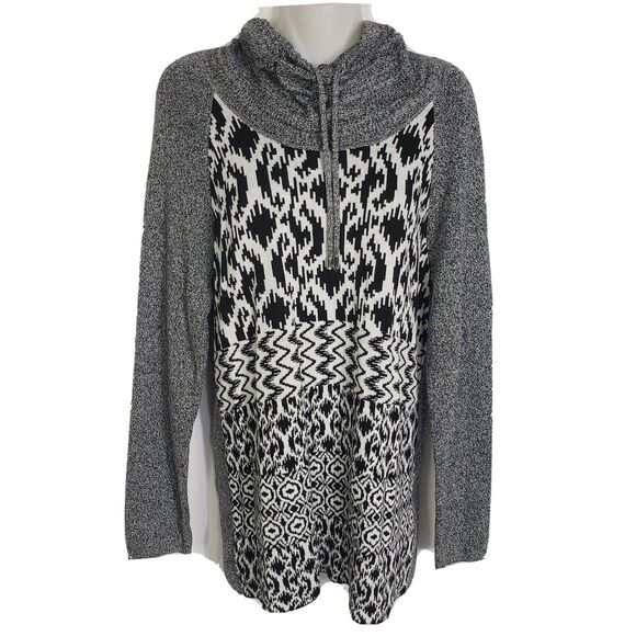 Ruby Rd. Petite Womens Sweater PM Medium Cowl Neck Drawstring Black Geometric - Picture 1 of 9